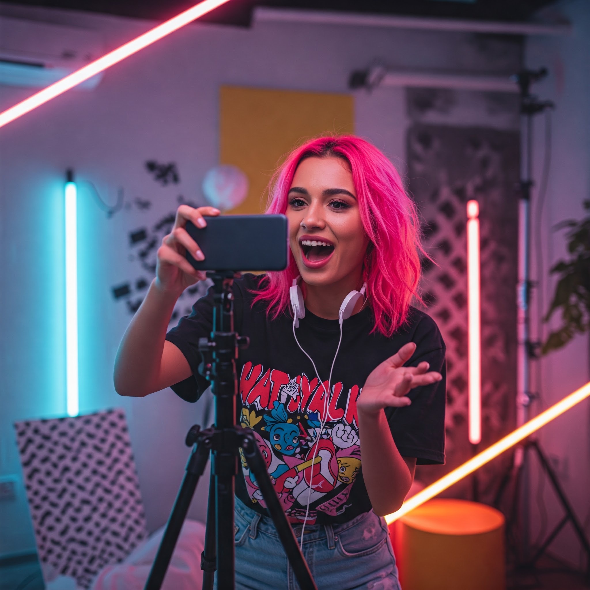 photo of Vibrant Energy in a Neon Lit Broadcast